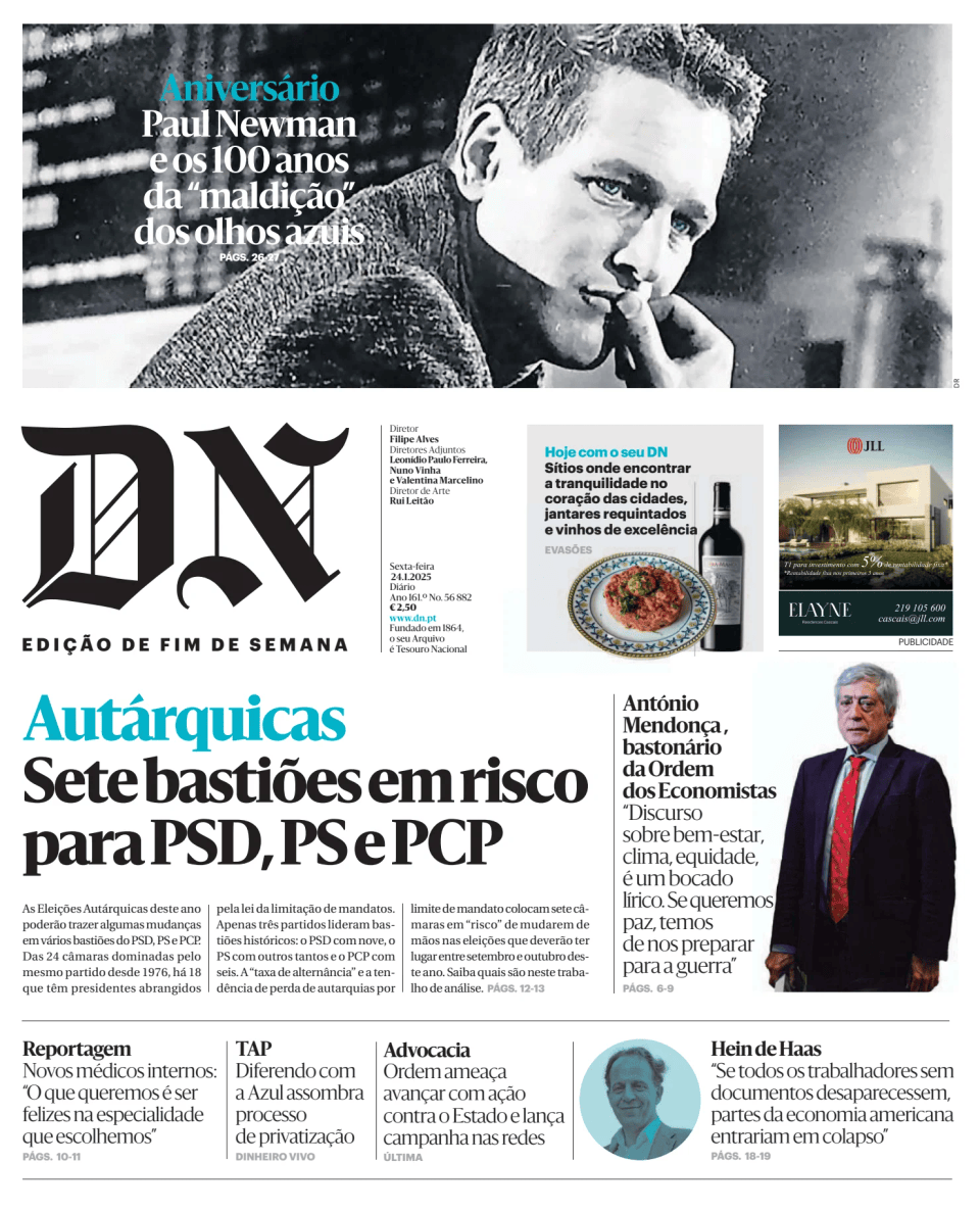 Prima-pagina-Diario de Noticias-edizione-di-oggi-20250124